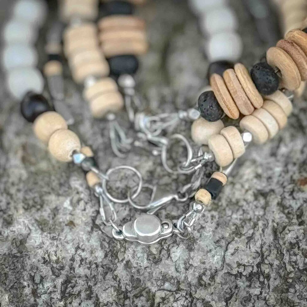 Handmade wood and metal unisex bracelet stack - Picture 7 of 10